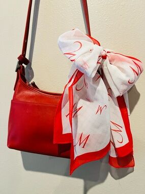 Vintage Monogram Letter M Scarf Red & White Sheer Versatile Long Rectangle